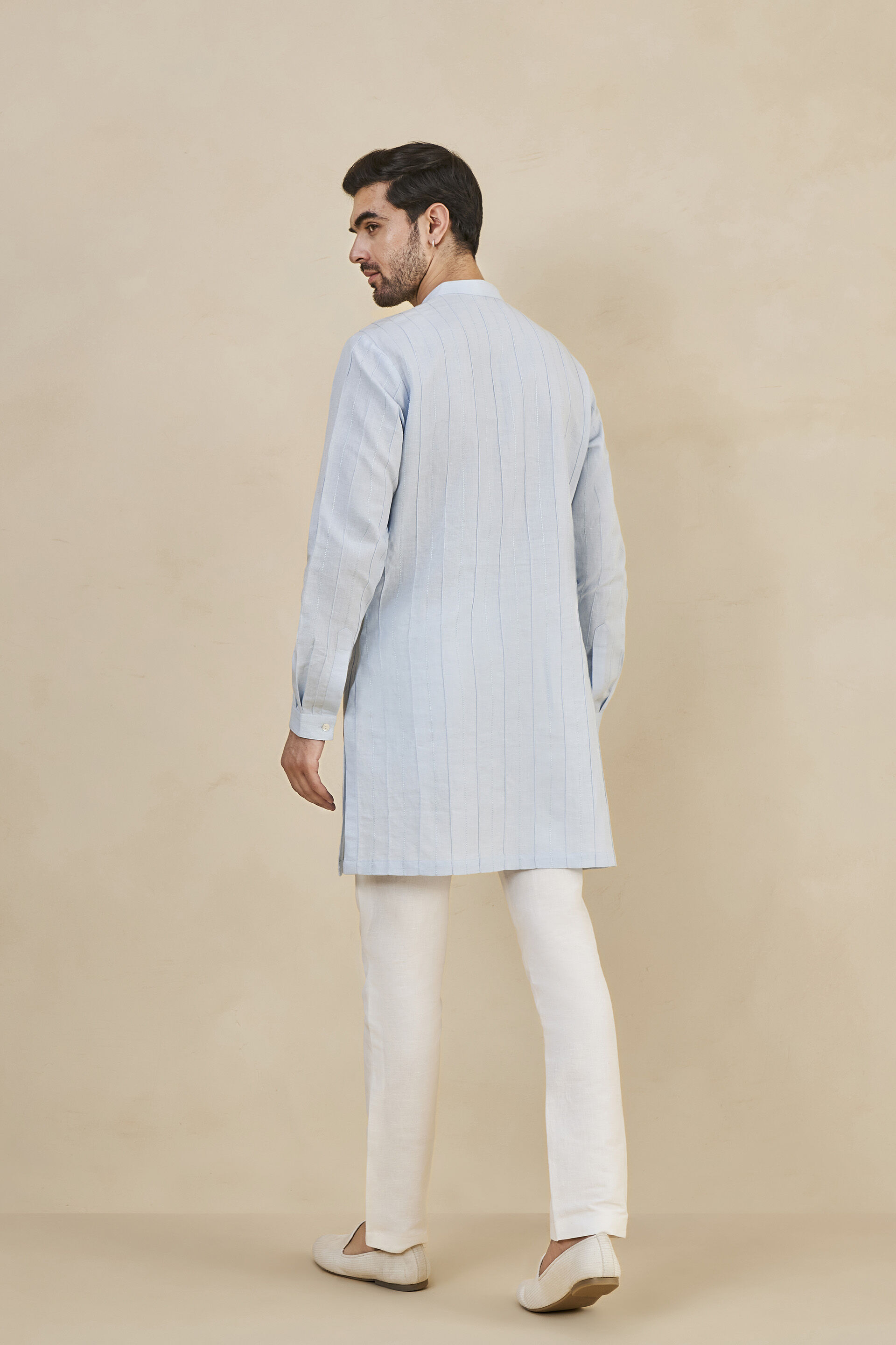 Sarish Linen Kurta - Powder Blue, Powder Blue, image 3
